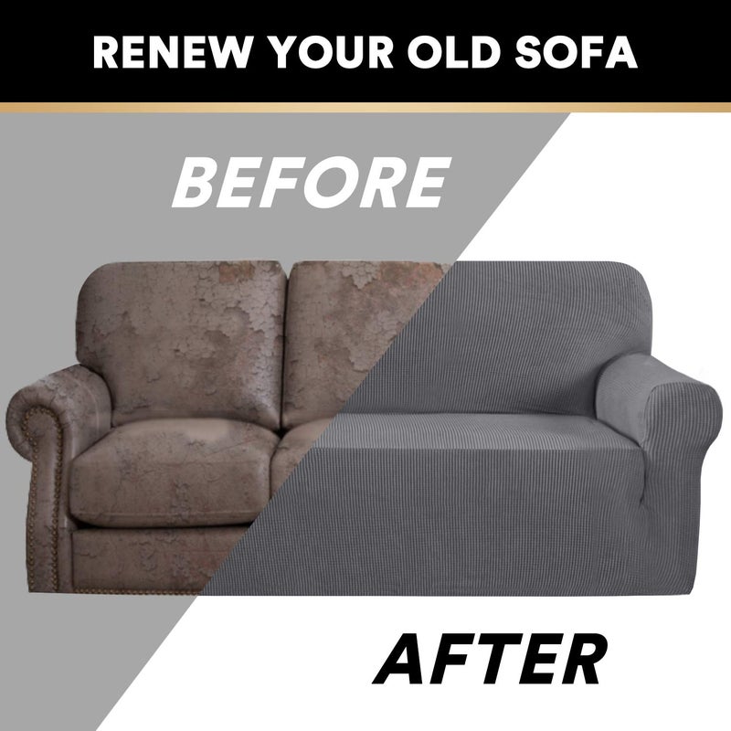 PrinceDeco Couch Covers for 3 Cushion Couch Sofa Pet Friendly Extra Large Couch Cover for Oversized Sofa Washable Furniture Protector Fitted Sofa Slipcovers Stay in Place(XL Sofa, Grey) - Image 4